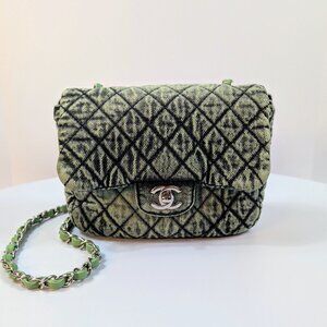 Chanel Mint Green Acid-Washed Denim Small Flap Bag